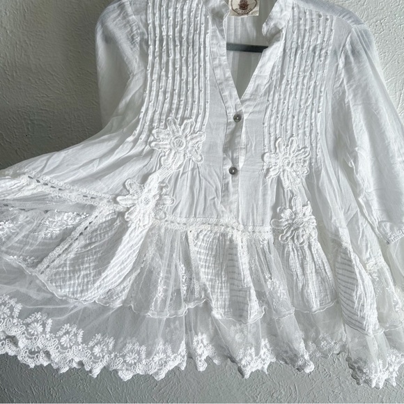 Muche Et Muchette Jolene White Boho Lace Peasant Blouse Cotton One Size - Picture 2 of 7